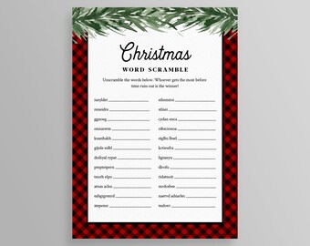 Christmas Word Scramble Game, Holiday Party Game, Family Fun Game, Word Puzzle, Editable Template, Instant Download, Templett 5x7 #115CG06