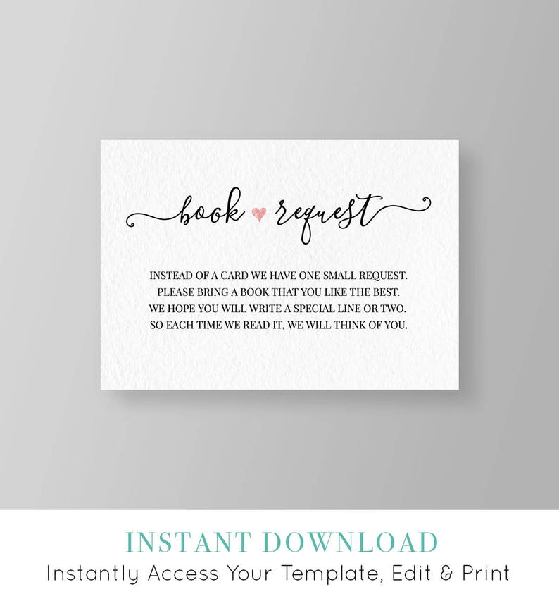 Book Request Baby Shower Bring A Library Printable Invitation Insert Card Instant Diy Templett 015br