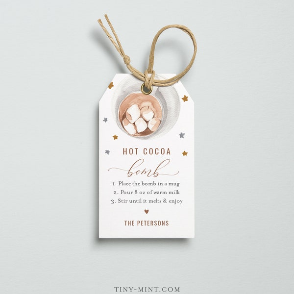 Hot Chocolate Bomb Tag Template, Hot Cocoa Bomb Favor, Holiday Tag, Christmas, Instant Download, 100% Editable Text, Templett, 2x3.5 #096FT