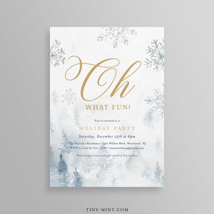 Holiday Party Invitation Template, Christmas Party Invite, Editable Text, Snowflake, Pine Trees, Winter, INSTANT DOWNLOAD, Templett #087HP