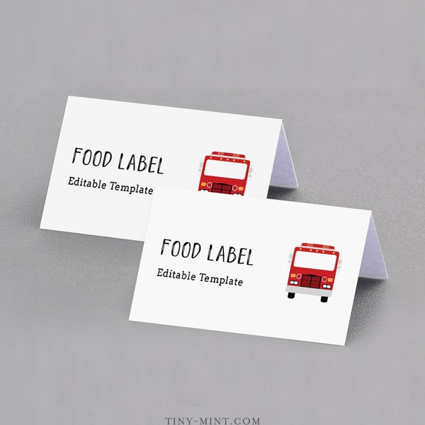 Firetruck Food Label Card, Tent Card, Buffet Card, Fireman Themed Birthday, Editable Template, Printable, INSTANT DOWNLOAD, Templett #108FL