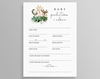 Safari Baby Predictions Card, Baby Shower Games, Boy or Girl Shower, Gender Neutral, Instant Download, 100% Editable, Templett  #118PR