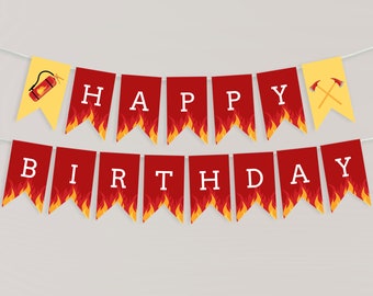 Fire TRUCK Banner, Druckbares Bunting Banner, Firefighter Birthday Party Dekor, Feuerwehrmann, Willkommensschild, Instant Download, Templett #108BB