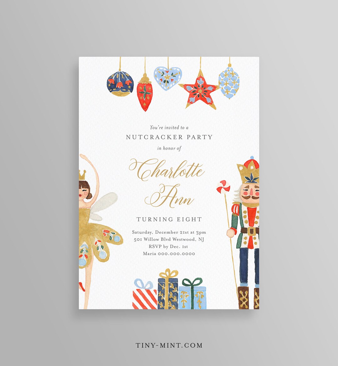 Nutcracker Birthday Party Invitation Template, Nutcracker Holiday