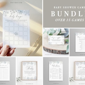 Zestaw gier na zimowe baby shower, 19 gier imprezowych, gry dla dzieci w kształcie płatków śniegu do wydrukowania, edytowalny szablon, natychmiastowe pobranie, Templett #113-BUNDLE