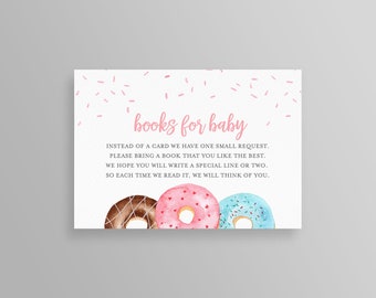 Donut Books for Baby Card, Baby Shower Book Request, In Lieu of Cards, Editable Template, Create Any Insert Card, Instant Download #083BR