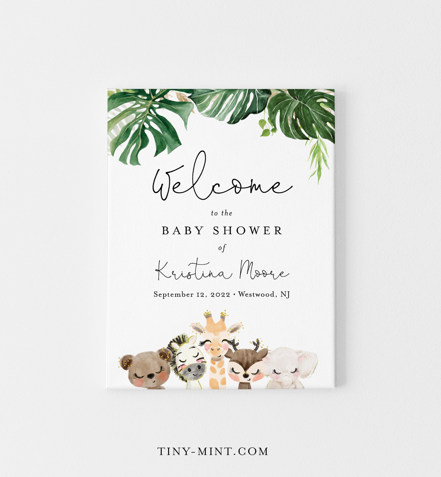 Safari Willkommensschild Vorlage, niedliches Baby Tier Poster Schild, 100% bearbeitbarer Text, Sofort Download, Templett, 16x20, 18x24, 24x36 #118WS