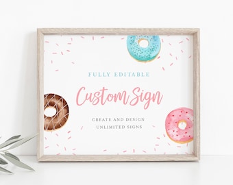 Donut Benutzerdefinierte Zeichen Vorlage, bearbeitbare Baby Shower Tabletop Zeichen, Donut Sprinkle Willkommensschild, Instant Download, Templett 5x7, 8x10 #083CS