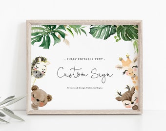 Safari Custom Sign Template, Cute Animals Birthday Party Tabletop Sign, Welcome Sign, Instant Download, Templett 5x7, 8x10 #118CS