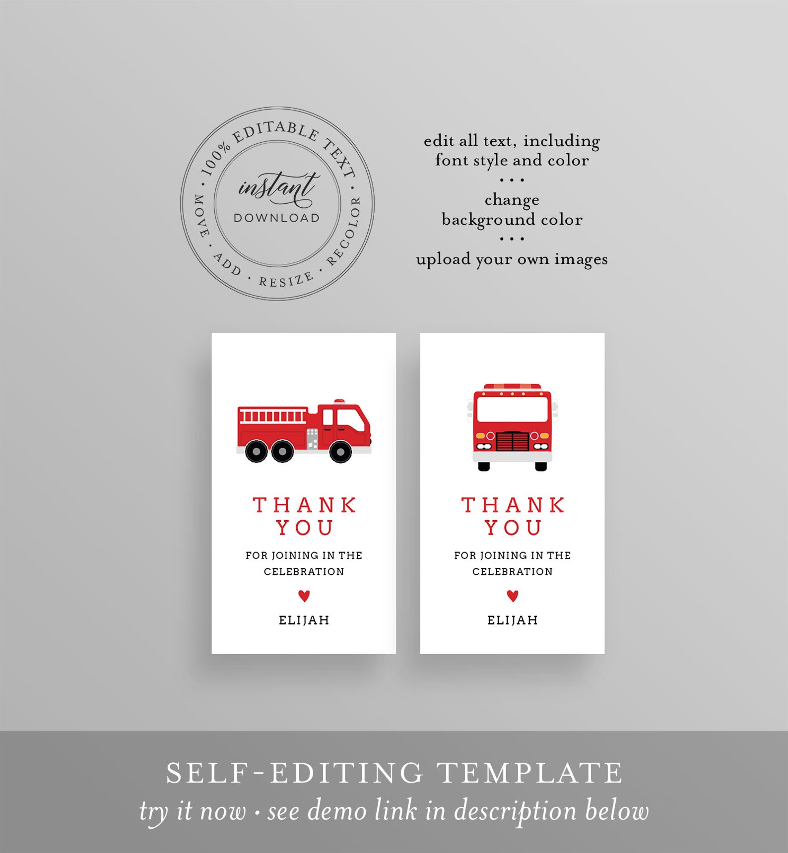 Firetruck Favor Tag Template Fireman Birthday Party Thank You | Etsy