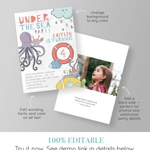 Under the Sea Birthday Party Invitation Template Printable Pool Party Invite Boy or Girl 100% Editable Instant Download, DIY 024BBD image 2