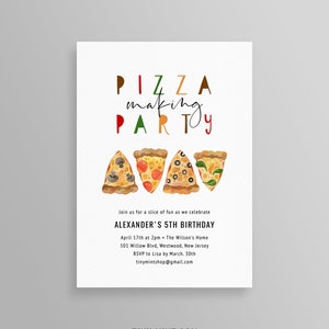 Pizza machen Party Einladung Vorlage, druckbare Pizza Geburtstag einladen, DIY, 100% bearbeitbarer Text, Instant Download, Templett #099BD