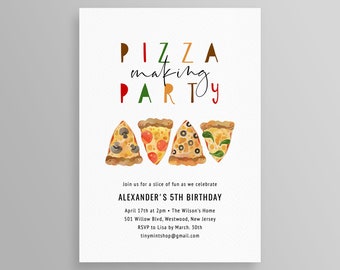 Pizza Making Party Invitation Template, Printable Pizza Birthday Invite, DIY, 100% Editable Text, Instant Download, Templett #099BD