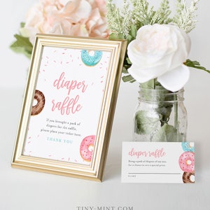 Donut Diaper Raffle Kit, Baby Shower Games, Printable Diaper Raffle Ticket and Sign, Editable Template, Instant Download, Templett #083DR