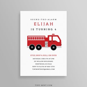 FireTruck Birthday Party Invitation Template, Printable Fire Truck Invite, Firefighter, Editable Text, Instant Download, Templett #108BD2