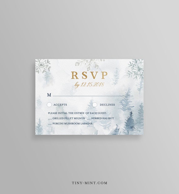 Winter Rsvp Card Template Pine Tree Baby Shower Bridal Image 0