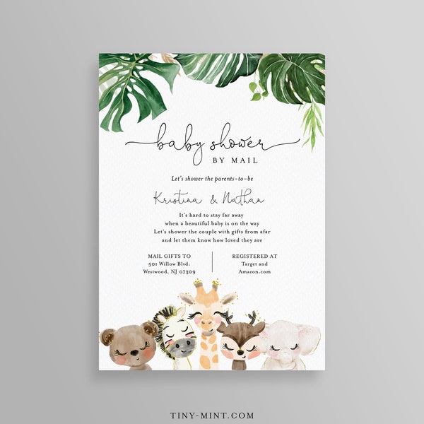 Baby Shower by Mail Invitation, Safari, Jungle Baby Shower Invite, Editable Template, Gender Neutral, Instant Download, Templett #118BS2