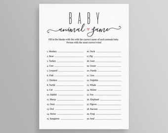 Baby Animal Baby Shower Game, Printable Name That Baby Game, 100% Editable Template, Minimalist, Instant Download, Templett, 5x7 #015BG01