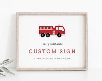 Fire Truck Custom Sign Template, Editable Firefighter Birthday Party Tabletop Sign, Welcome Sign, Instant Download, Templett 5x7, 8x10 108CS