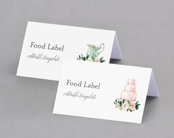 Tea Party Food Label Card, Tent Card, Buffet Card, High Tea Birthday, Teapot, Cake, Editable Template, INSTANT DOWNLOAD, Templett #081FL