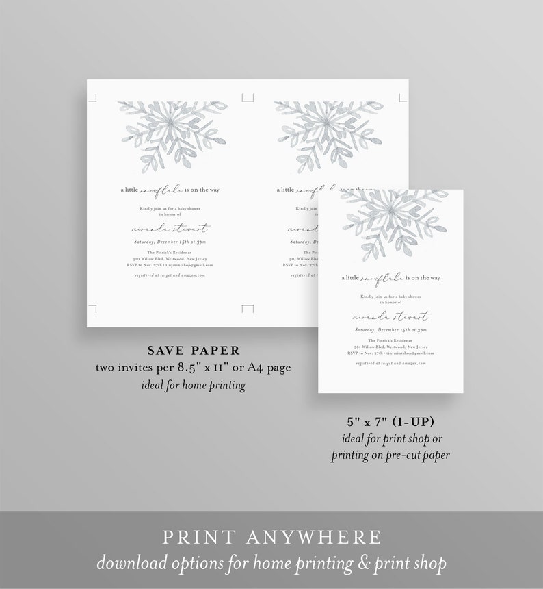 Snowflake Baby Shower Invitation Template, Winter Baby Shower, 100% Editable Text, Gender Neutral Baby Shower, INSTANT DOWNLOAD 113BS3 image 4