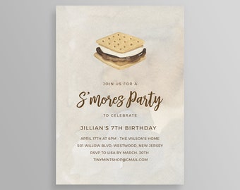 Smores Birthday Invitation Template, Bonfire Camping Birthday Party Invite, Editable Text, Printable, INSTANT DOWNLOAD, Templett #105BD4