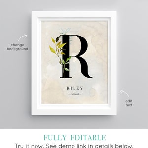 INSTANT DOWNLOAD, Personalized Monogram Sign, Initial R, Printable Nursery Decor, Baby Name Wall Art, DIY Editable File, Templett 068WA image 2