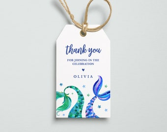 Mermaid Favor Tag Template, Baby Shower Tag, Birthday Party Thank You Tag, INSTANT DOWNLOAD, 100% Editable Text, Printable, 2x3.5 #111FT