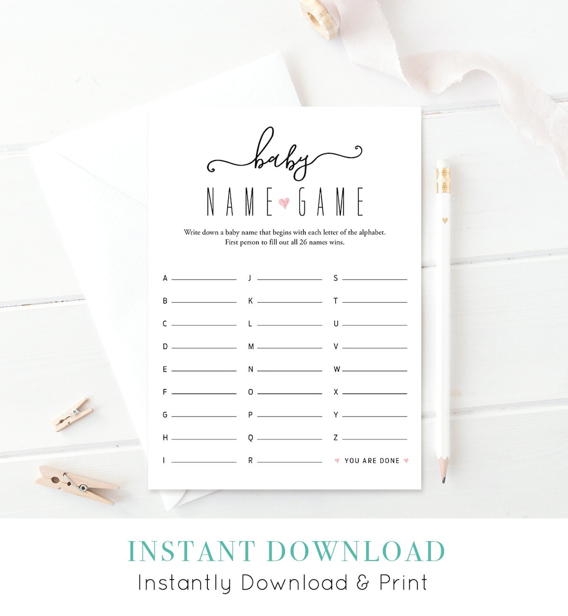 Baby Shower Name Game AZ Baby Names Baby Alphabet Game Etsy