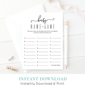 Baby Shower Name Game | A-Z Baby Names | Baby Alphabet Game | DIY Baby Shower Game | Printable | Instant Download | 5x7 | Digital |  #015NG