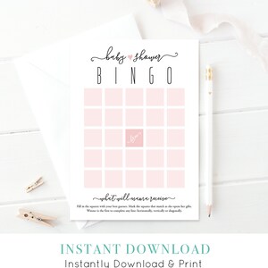 Baby Shower Bingo Card, Baby Shower Games, DIY Pink Heart Bingo Game, Imprimable, Téléchargement instantané, Modèle numérique, PDF, 5x7 #015BIN