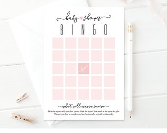 Baby Shower Bingo Card, Baby Shower Games, DIY Pink Heart Bingo Game, Printable, Instant Download, Digital Template, PDF, 5x7  #015BIN