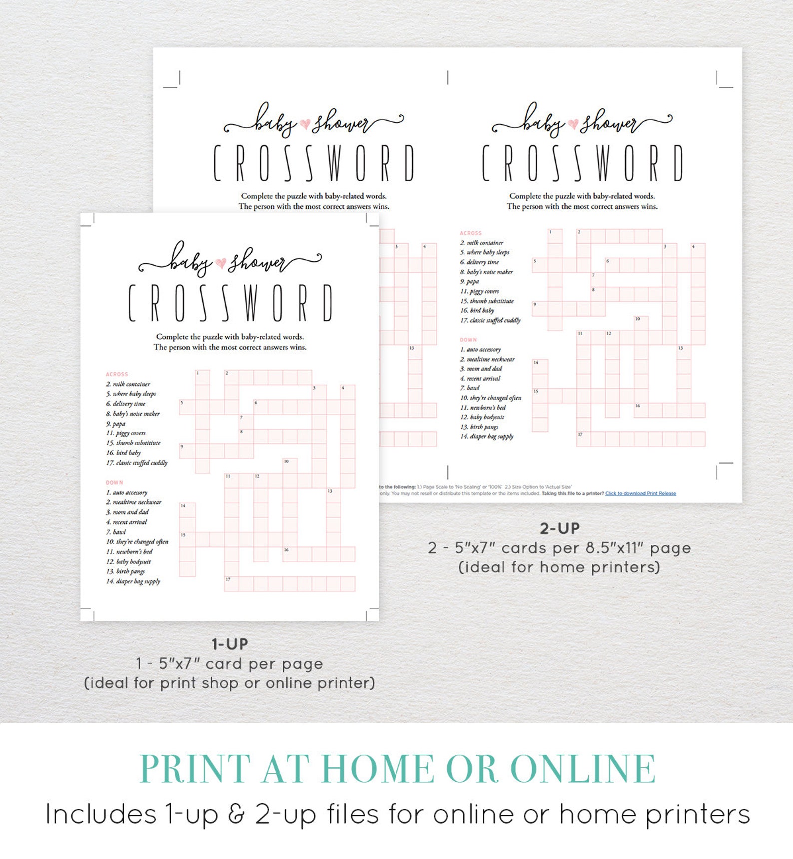 Baby Shower Crossword Puzzle Baby Shower Games Printable - Etsy