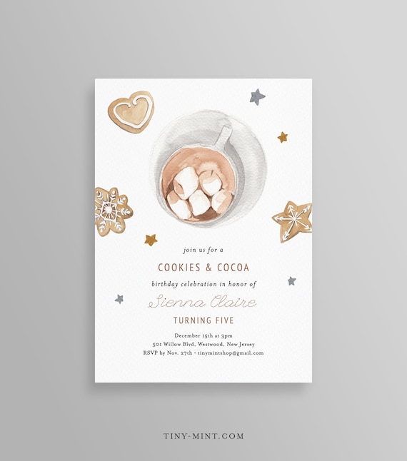 Cookies and Cocoa Birthday Party Invitation, Winter Birthday Invite, Hot Cocoa Birthday, Editable Text, INSTANT DOWNLOAD, Templett #096BD