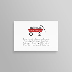 Boek aanvraag kaartsjabloon, boeken voor baby afdrukbaar, 100% bewerkbare tekst, Wagon Baby Shower Insert, Instant Download, Templett, DIY #054BR