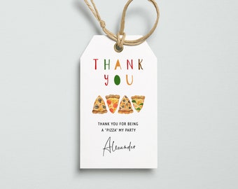 Pizza Favor Tag Template, Pizza Party, Birthday Party Thank You Tag, INSTANT DOWNLOAD, 100% Editable Text, Printable, Templett 2x3.5 #099FT