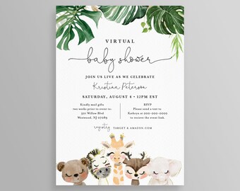 Virtual Baby Shower Invitation, Safari, Jungle Baby Shower Invite, Editable Template, Gender Neutral, Instant Download, Templett #118BS3