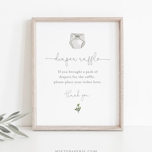 Diaper Raffle Kit, Minimalist Baby Shower Game, Printable Diaper Raffle Ticket and Sign, Editable Template, Instant Download Templett #114DR