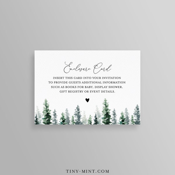 Pine Enclosure Card Template, Book Request, Display Shower, Create Any Baby Shower Insert, 100% Editable Text, INSTANT DOWNLOAD #090EN