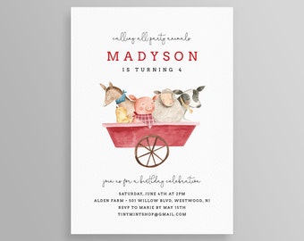Farm Birthday Invitation Template, Barnyard Birthday Party, Printable Party Animal Invite, Editable Text, Instant Download, Templett #110BD2
