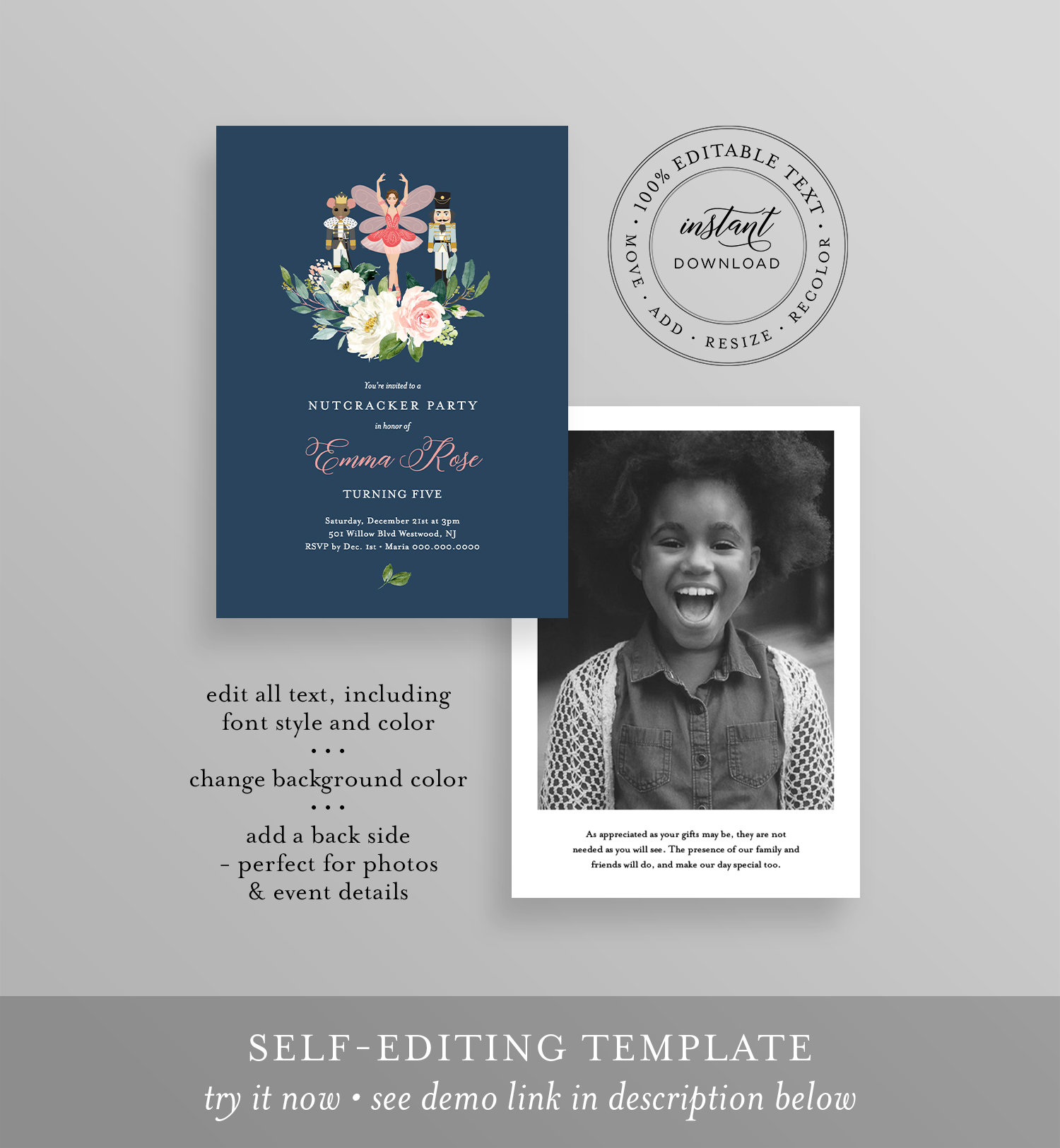 Nutcracker Birthday Party Invitation Template Ballet Birthday - Etsy