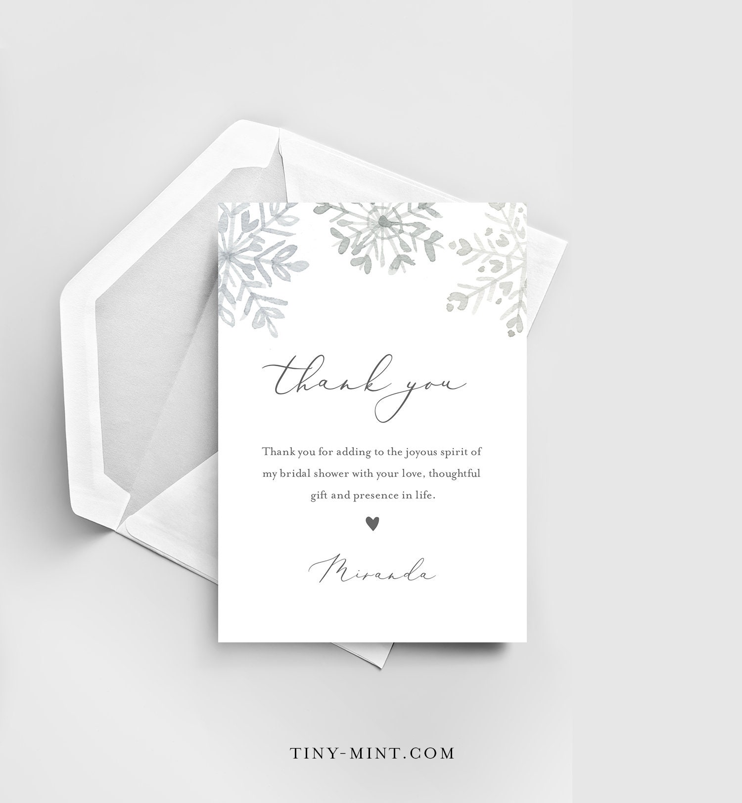 Snowflake Thank You Card Template, Winter Baby Shower Thank You, Flat ...