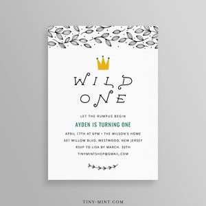 Wild One Invitation, The Wild Things Birthday Party Invite, 1st Birthday, Boy, 100% Editable Template, INSTANT DOWNLOAD, Templett #107BD