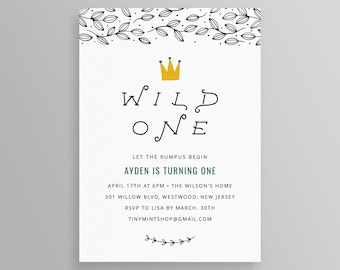 Wild One Invitation, The Wild Things Birthday Party Invite, 1st Birthday, Boy, 100% Editable Template, INSTANT DOWNLOAD, Templett #107BD