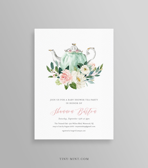 Tea Party Baby Shower Invitation, Printable Baby Brunch Invite, Self-Editing Template, INSTANT DOWNLOAD, DIY, Templett, Boho Florals #081BS2