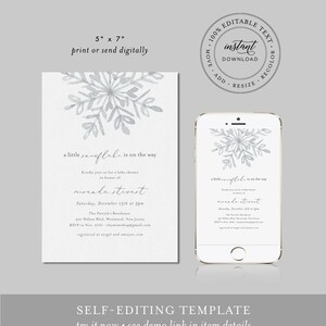 Snowflake Baby Shower Invitation Template, Winter Baby Shower, 100% Editable Text, Gender Neutral Baby Shower, INSTANT DOWNLOAD 113BS3 image 3