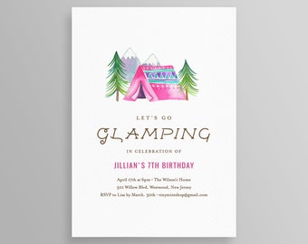 Glamping Birthday Invitation Template, Printable Camping Party Invite, Bonfire Party, 100% Editable Text, INSTANT DOWNLOAD, Templett #105BD3