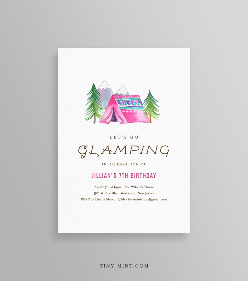 Glamping Birthday Invitation Template Printable Camping Party - Etsy