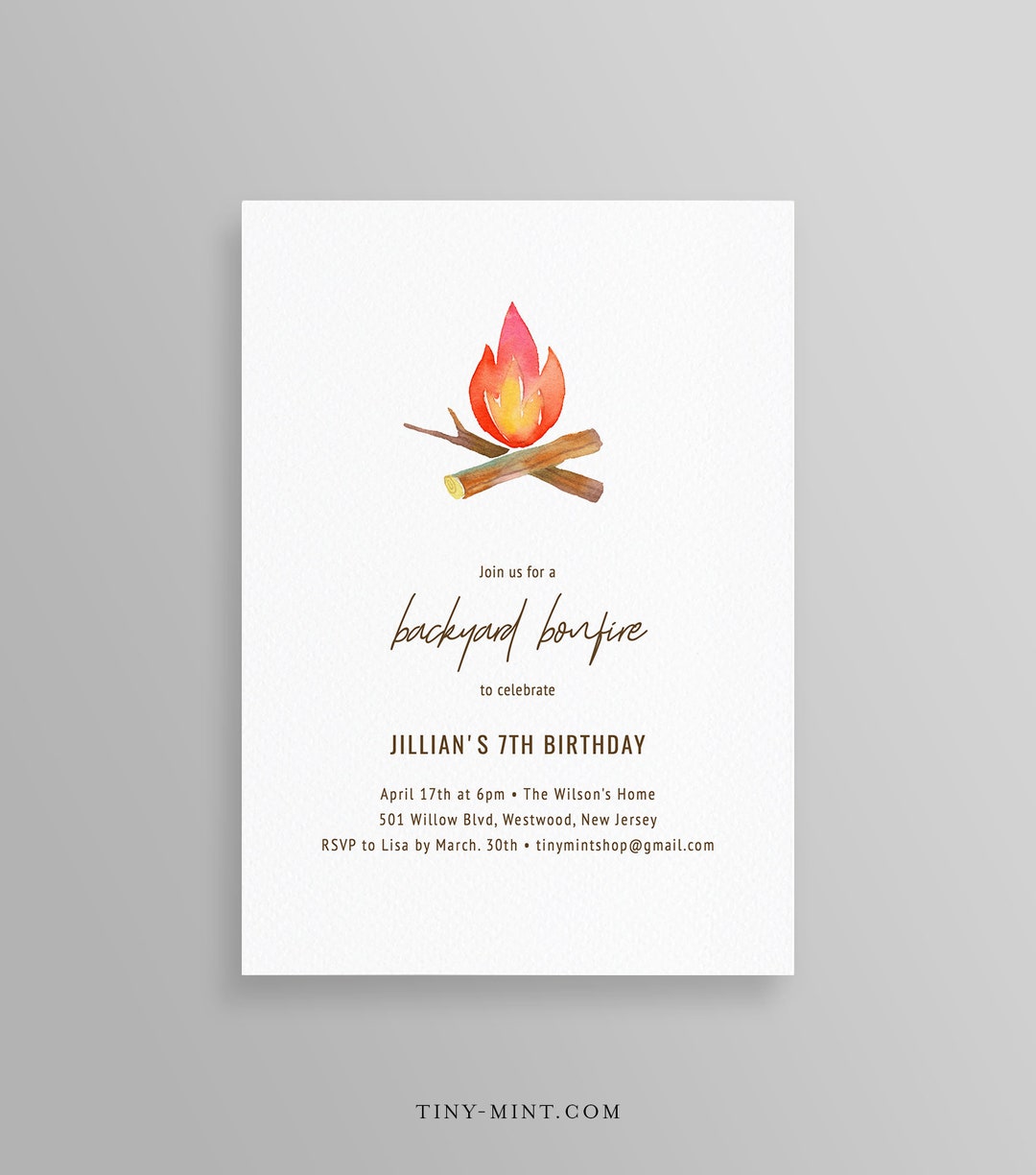 Printable Backyard Bonfire Birthday Invitation Template, Camping Party ...