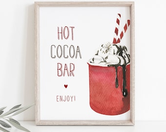 Hot Cocoa Bar Sign Template, Winter Party Hot Chocolate Bar, Holiday Shower, Instant Download, 100% Editable Text, Templett #2020-01HS